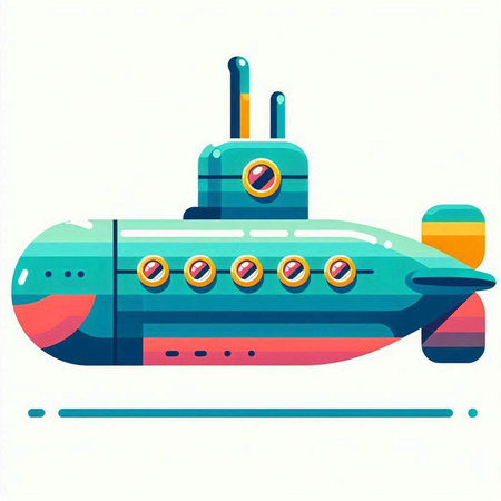 Submarine. Vector illustration of a cartoon submarine in flat style.のイラスト素材