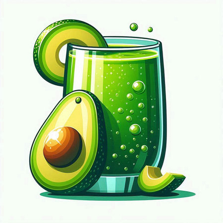 Vector illustration of fresh green smoothie with avocado on white background.のイラスト素材