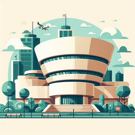 Modern office building in the city. Vector illustration in retro style.のイラスト素材