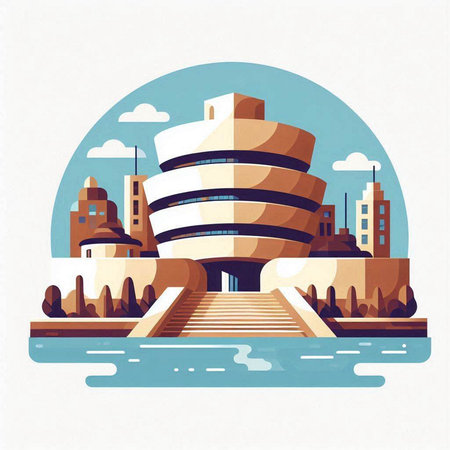 Modern cityscape with skyscrapers. Vector illustration in flat styleのイラスト素材