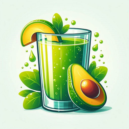 Avocado juice in a glass. Vector illustration. EPS 10.のイラスト素材