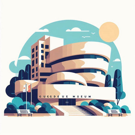 Modern building in the style of flat design. Urban landscape. Vector illustration.のイラスト素材