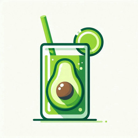Avocado smoothie in a glass with a straw. Vector illustration.のイラスト素材