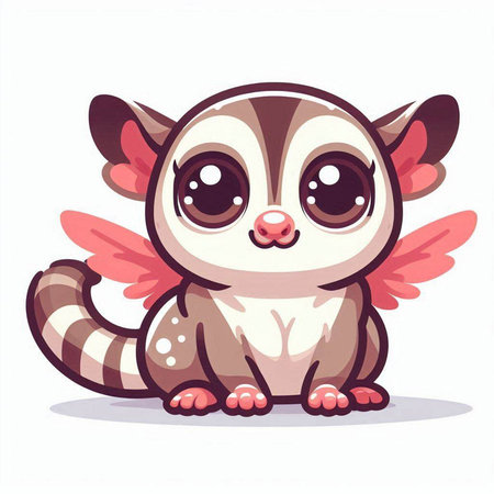 Cute baby raccoon with wings isolated on white background. Vector illustration.のイラスト素材