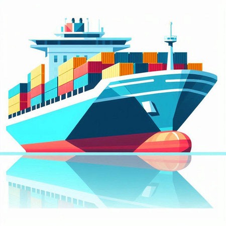 Cargo ship in the sea. Freight transportation. Vector illustrationのイラスト素材