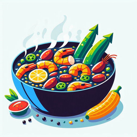 Vegetable soup in a bowl. Vector illustration in cartoon style.のイラスト素材