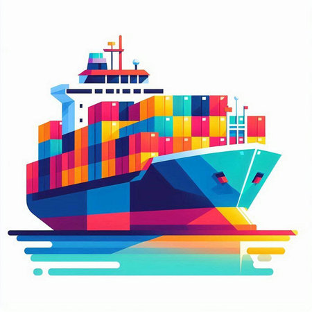 Cargo ship in the sea. Vector illustration on white background.のイラスト素材