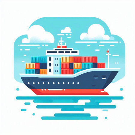 Cargo ship in the sea. Freight transportation. Vector illustrationのイラスト素材