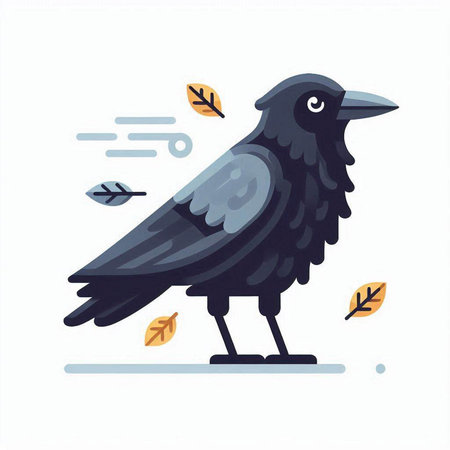 Crow in the autumn forest. Vector illustration in flat style.のイラスト素材