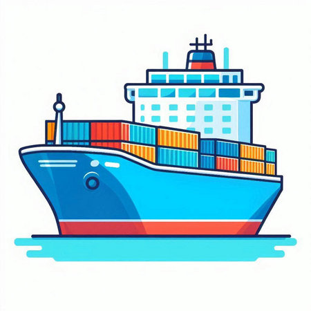 Cargo ship with containers. Freight transportation and shipping. Vector illustrationのイラスト素材