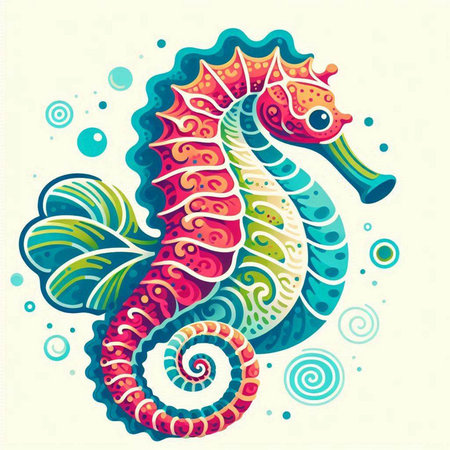 Hippocampus. Colorful sea horse. Vector illustration.のイラスト素材