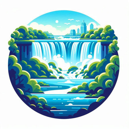 Waterfall on the river. Vector illustration in a flat style.のイラスト素材