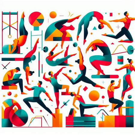 Vector set of silhouettes of people engaged in rhythmic gymnasticsのイラスト素材