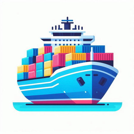Cargo ship with containers. Vector illustration in flat cartoon style.のイラスト素材