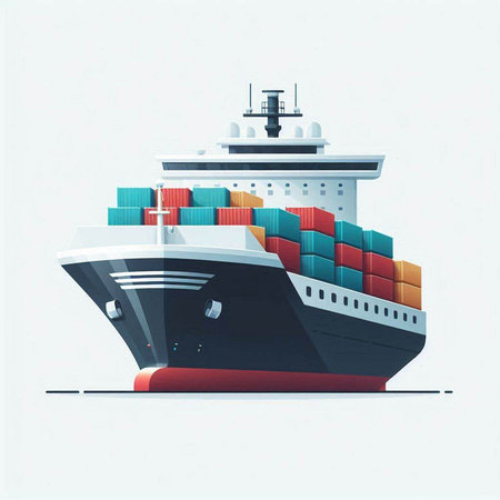 Vector illustration of a big ship with a lot of cargo on the waterのイラスト素材