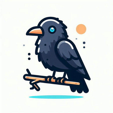 Crow sitting on a branch. Vector illustration in cartoon style.のイラスト素材