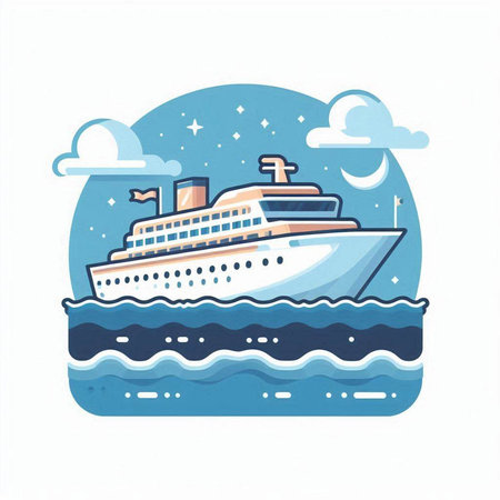 Cruise ship in the sea. Vector illustration in flat style.のイラスト素材