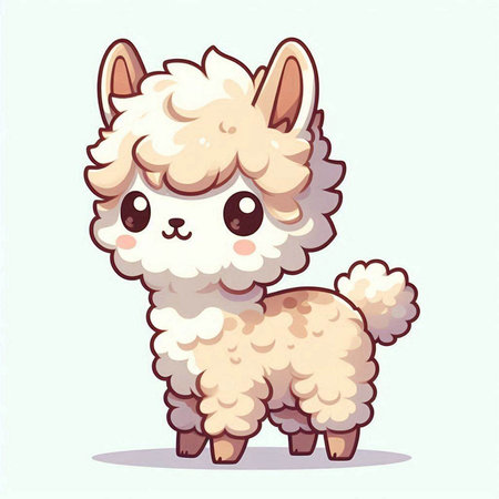 Cute cartoon alpaca on white background. Vector illustration.のイラスト素材