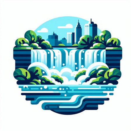 Waterfall on the river in the form of a circle. Vector illustration.のイラスト素材