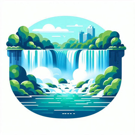 Waterfall in the forest. Vector illustration of a waterfall in a flat style.のイラスト素材