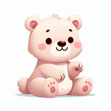Cute cartoon baby bear sitting on white background. Vector illustration.のイラスト素材