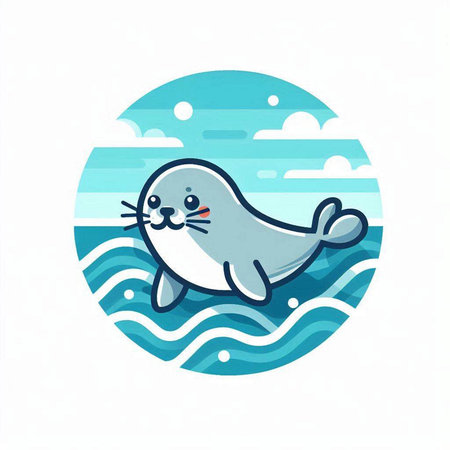 Cute seal in the sea. Vector illustration in cartoon style.のイラスト素材