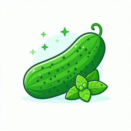 Cucumber with mint leaves. Cucumber vector illustration.のイラスト素材