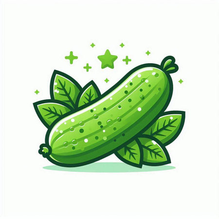Cucumber with leaves isolated on white background. Vector illustration.のイラスト素材