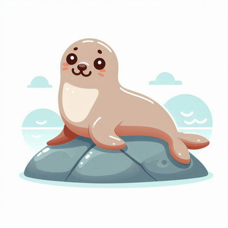 Cute seal on the rock. Vector illustration in cartoon style.のイラスト素材