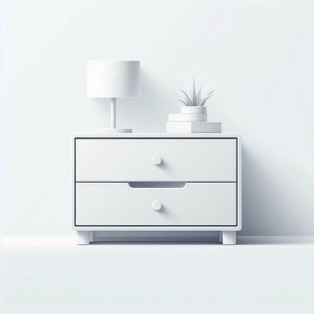 Illustration of a white chest of drawers with a lamp on itのイラスト素材