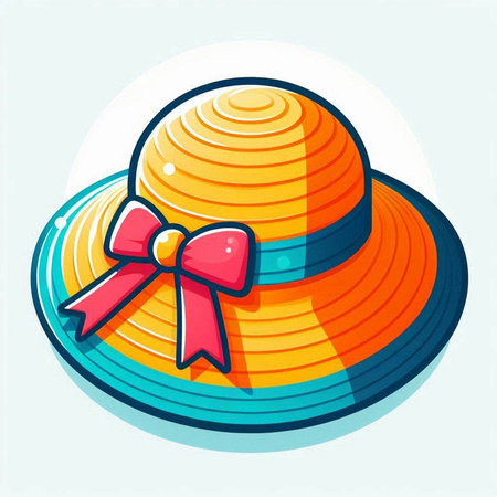 Straw hat with a red bow on a white background. Vector illustration.のイラスト素材