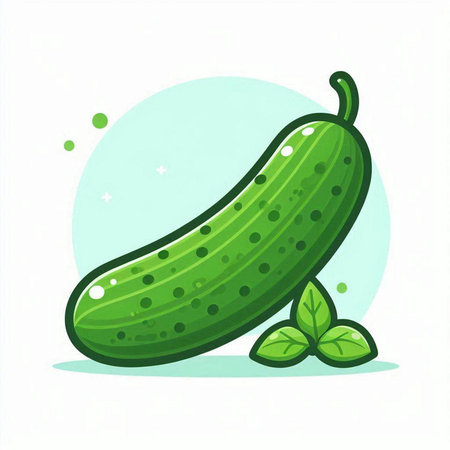 Cucumber vector illustration. Cucumber with green leaves.のイラスト素材