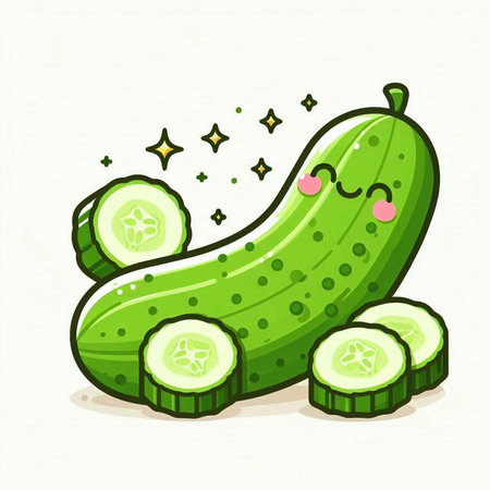 Cucumber character. Cute cartoon style. Vector illustration.のイラスト素材