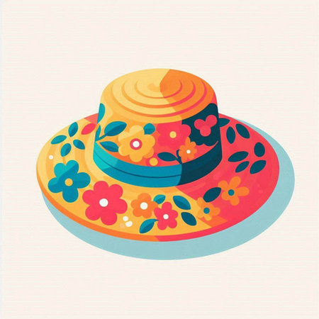 Vector illustration of a summer hat with floral pattern on a light backgroundのイラスト素材