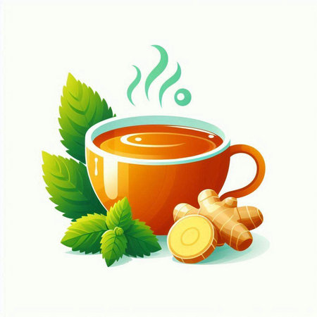 Cup of tea with ginger, mint and honey. Vector illustration.のイラスト素材