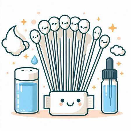 Cute illustration of a cotton swabs and a dropper.のイラスト素材
