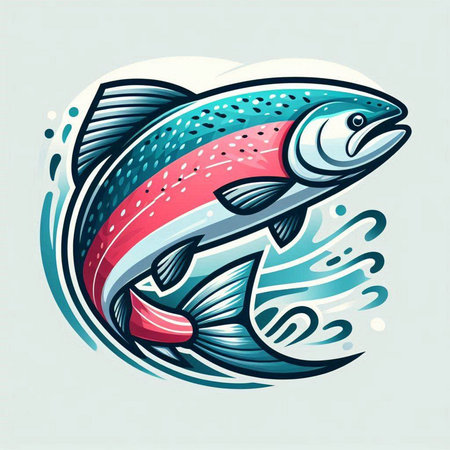 Illustration of a salmon fish in the water, vector illustration.のイラスト素材