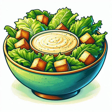 Illustration of a bowl of salad with mayonnaise and lettuceのイラスト素材