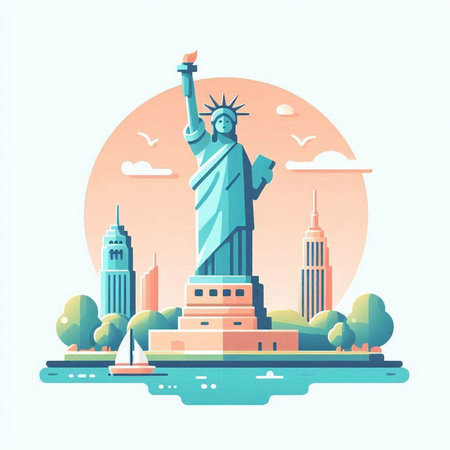 Statue of Liberty in New York City. Flat style vector illustration.のイラスト素材