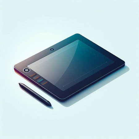 Tablet PC with pen on blue background. 3D illustration.のイラスト素材