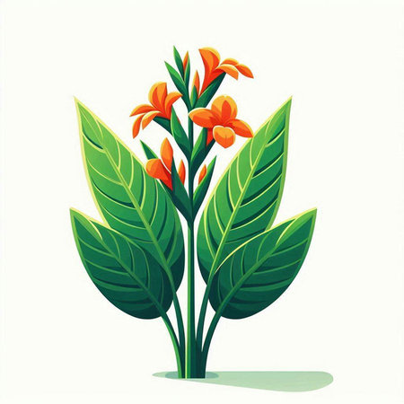 Illustration of orange flower with green leaves on white background - vectorのイラスト素材