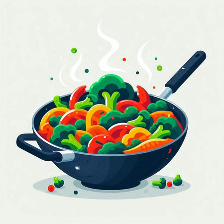 Vegetable stew in a frying pan. Vector cartoon illustration.のイラスト素材