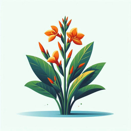 Illustration of a tropical plant with orange flowers and green leaves.のイラスト素材