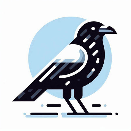 Illustration of a crow on a white background with a blue circleのイラスト素材