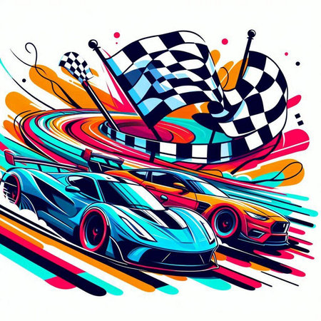 Checkered flag and race car. Vector illustration. Eps 10のイラスト素材