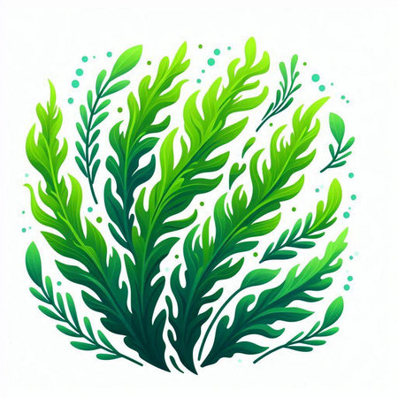 Seaweed with green leaves on white background. Vector illustration.のイラスト素材