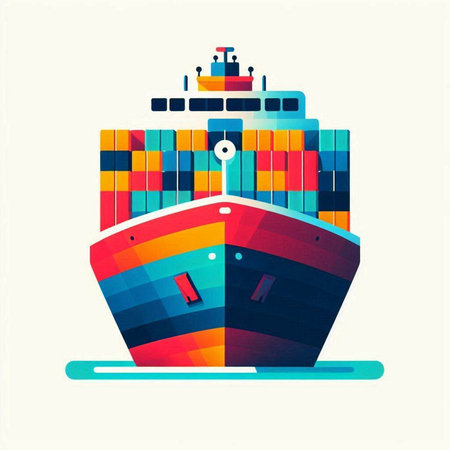 Cargo ship. Colorful vector illustration in flat cartoon style.のイラスト素材