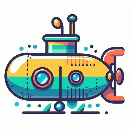 Cartoon submarine. Vector illustration in a flat style on a white background.のイラスト素材