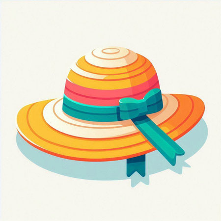 Summer hat with ribbon and bow in retro style. Vector illustration.のイラスト素材