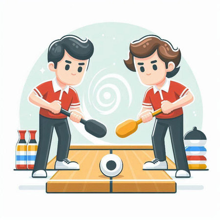 Cartoon illustration of two men playing table tennis. Flat design style.のイラスト素材